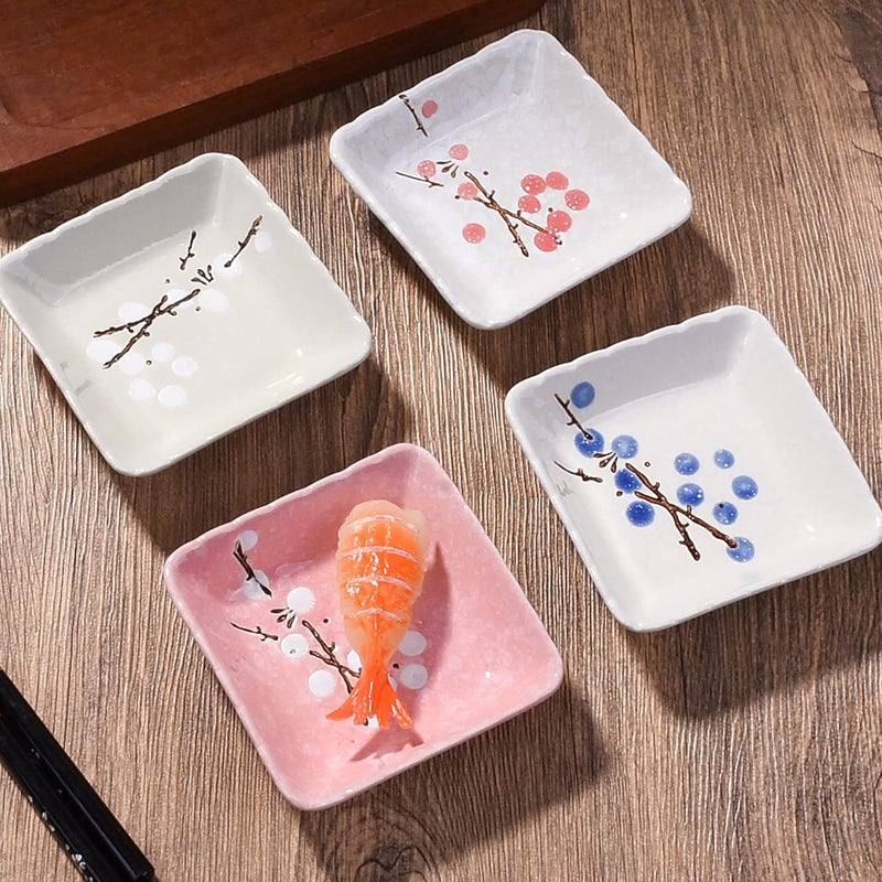 LMRLCS Ceramic Japanese Sauce Dish Set of 4 Creative Seasoning Sauce Dish Square Soy Sauce Dish Sushi Dish Bone Sauce Dish Suitable for BBQ Side Dishes Soy Sauce Microwave and Dishwasher Safe - Image 5